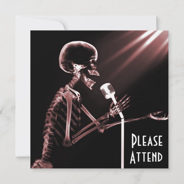 X-RAY SKELETON SINGING ON RETRO MIC - RED INVITATION (Front)
