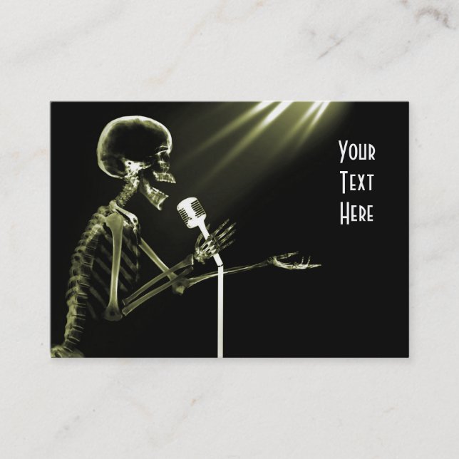 X-RAY SKELETON SINGING ON RETRO MIC - YELLOW BUSINESS CARD (Front)