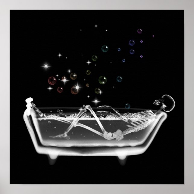 X-Ray Skeleton Taking Bath - B&W Rainbow Poster (Front)