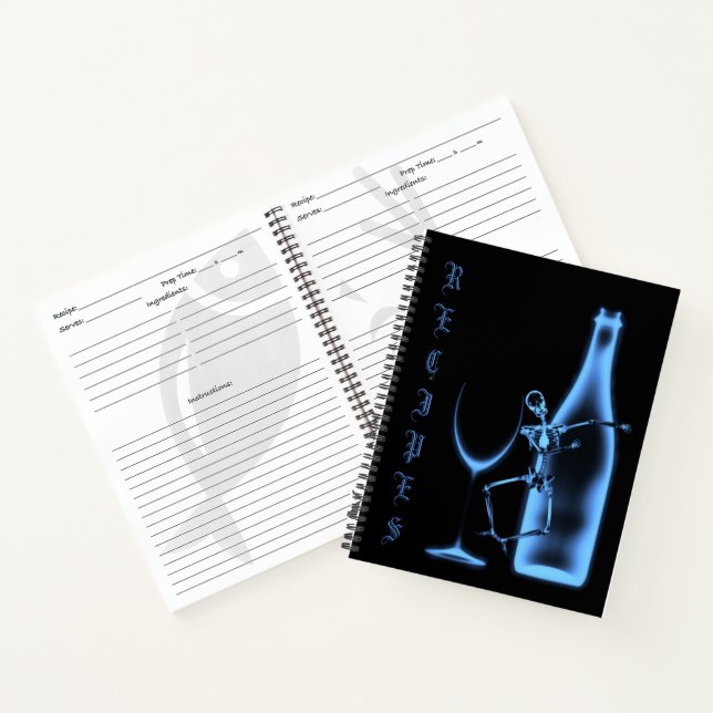 X-Ray Skeleton Wine Bottle Recipe Book - Blue (Inside)