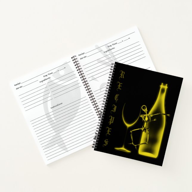 X-Ray Skeleton Wine Bottle Recipe Book - Yellow (Inside)
