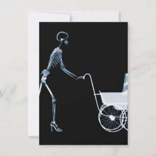 X-RAY SKELETON WOMAN & BABY CARRIAGE - BLUE INVITATION