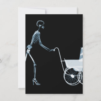 X-RAY SKELETON WOMAN & BABY CARRIAGE - BLUE INVITATION