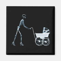 X-RAY SKELETON WOMAN & BABY CARRIAGE - BLUE