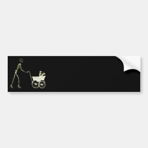 X-RAY SKELETON WOMAN & BABY CARRIAGE - YELLOW BUMPER STICKER