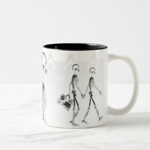 X-Ray Skeletons Afternoon Stroll Neg BW Two-Tone Coffee Mug