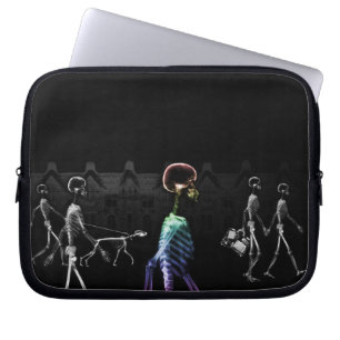 X-Ray Skeletons Midnight Stroll - B&W & Rainbow Laptop Sleeve