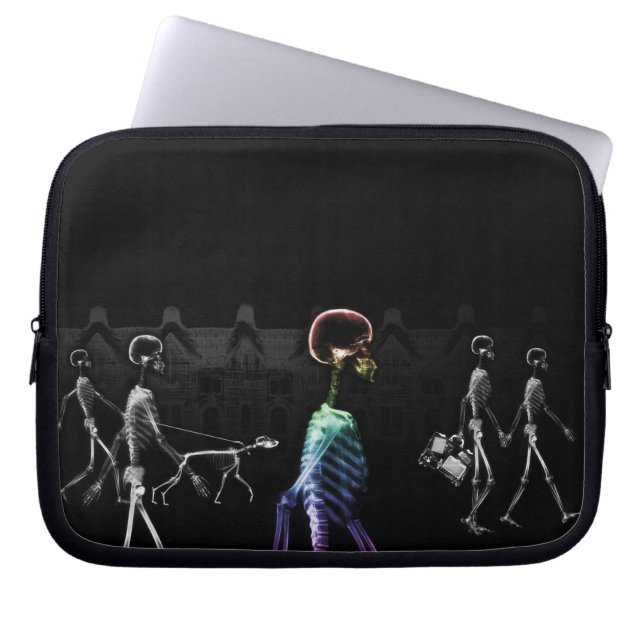 X-Ray Skeletons Midnight Stroll - B&W & Rainbow Laptop Sleeve (Front)