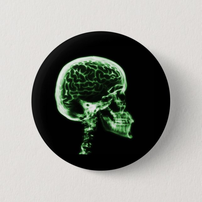 X-RAY SKULL BRAIN - GREEN 6 CM ROUND BADGE (Front)