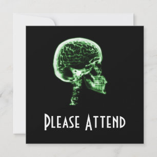 X-RAY SKULL BRAIN - GREEN INVITATION