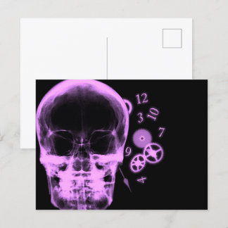 X-Ray Skull & Clock Parts - Pink Postcard