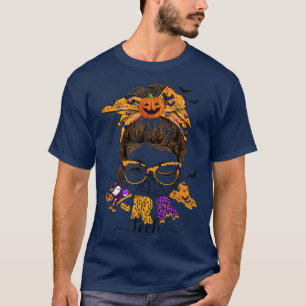 X-Ray Tech Spooky Halloween Leopard Messy Bun Nurs T-Shirt