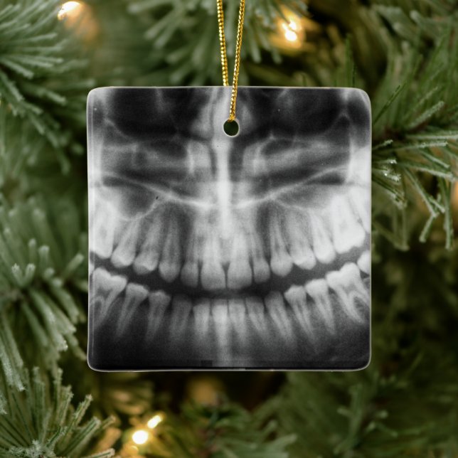 X-Ray Teeth Mouth Smile Black and White Ceramic Ornament (Tree)