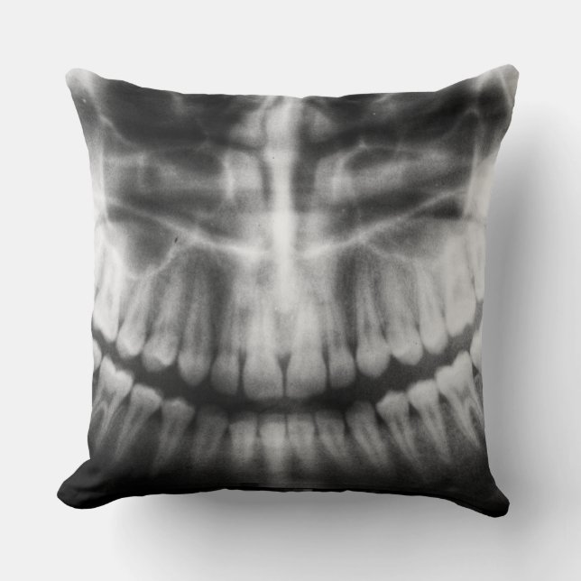 X-Ray Teeth Mouth Smile Black and White Cushion (Front)