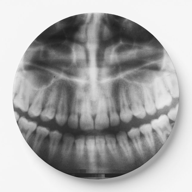 X-Ray Teeth Mouth Smile Black and White Paper Plate (Front)