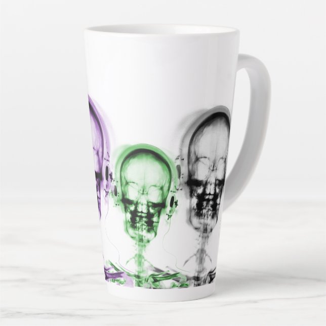 X-Ray Vision Skeleton Music Skull Headphones Latte Mug (Right Angle)