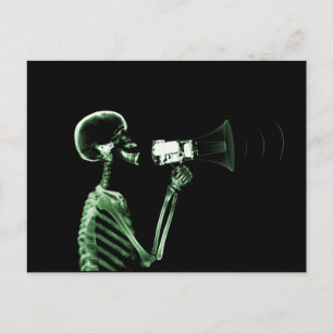 X-RAY VISION SKELETON ON MEGAPHONE - GREEN POSTCARD