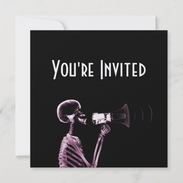 X-RAY VISION SKELETON ON MEGAPHONE -PINK INVITATION (Front)