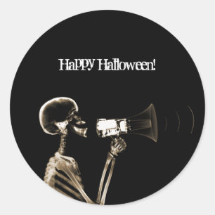 X-RAY VISION SKELETON ON MEGAPHONE - SEPIA CLASSIC ROUND STICKER