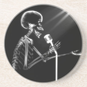 X-RAY VISION SKELETON SINGING ON RETRO MIC - B&W COASTER