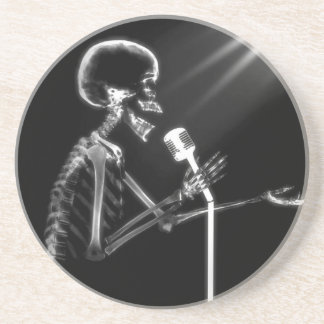X-RAY VISION SKELETON SINGING ON RETRO MIC - B&W COASTER