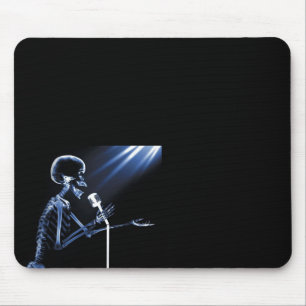 X-RAY VISION SKELETON SINGING ON RETRO MIC - BLUE MOUSE PAD