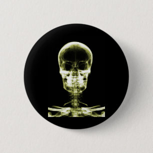 X-RAY VISION SKELETON SKULL - YELLOW 6 CM ROUND BADGE