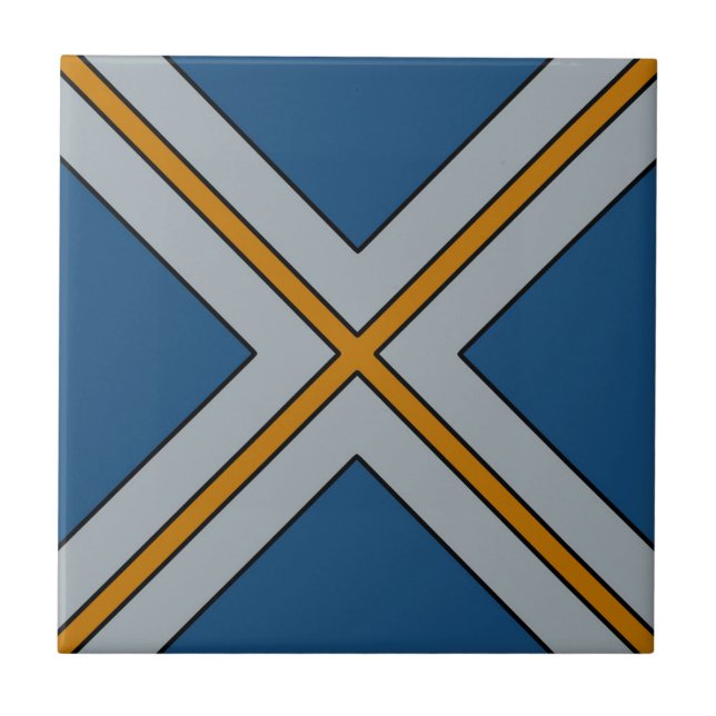 X Stripes in Blue, Gray and Yellow Ceramic Tile (Front)
