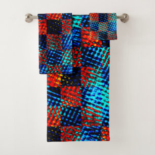 Xadrez azul, laranja, fake sujo com manchas. bath towel set