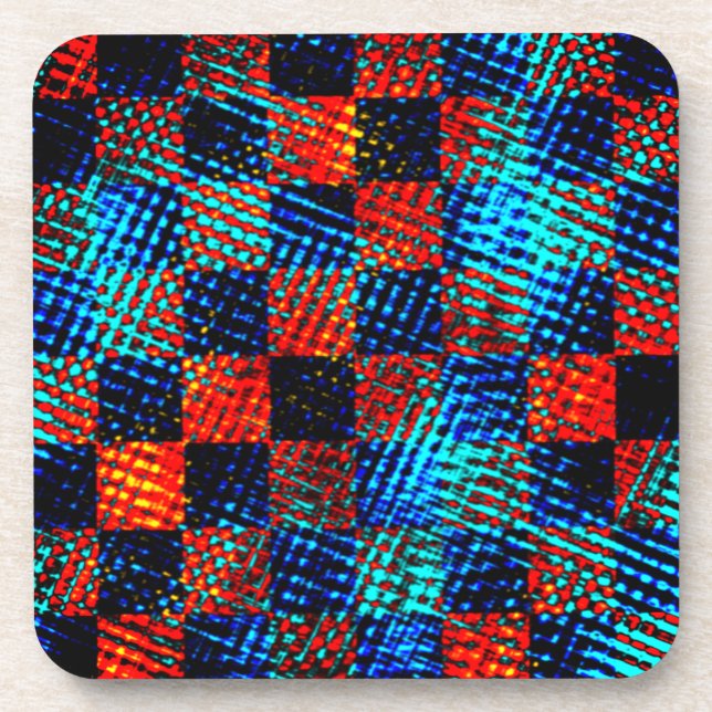 Xadrez azul, laranja, fake sujo ou manchado. coaster (Front)