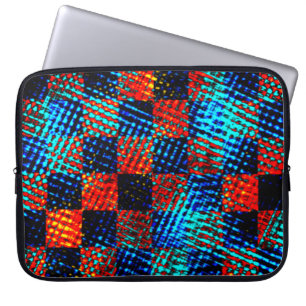 Xadrez azul, laranja, fake sujo ou manchado. laptop sleeve