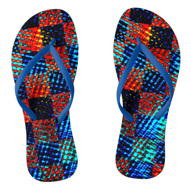 Xadrez laranja, azul, falso sujo com manchas. thongs (Footbed)