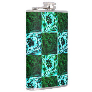 Xadrez verde e azul céu ou ciano, com retângulos? hip flask