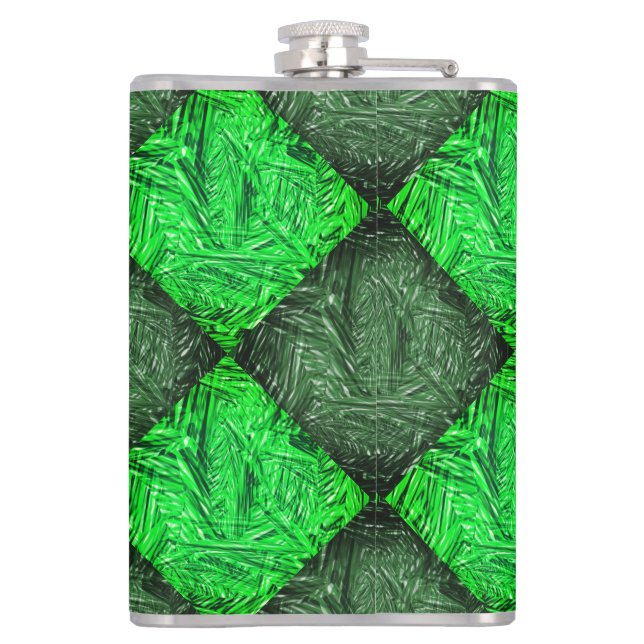 Xadrez verde falsa grama ou folhas de coqueiro. hip flask (Back)