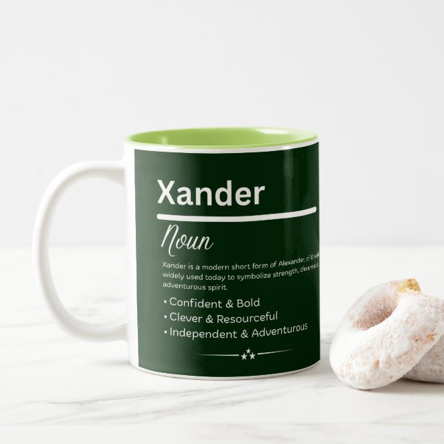 Xander Personalized Name Two-Tone Coffee Mug (With Donut)