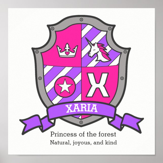 Xaria name meaning heraldry crest unicorn poster (Front)