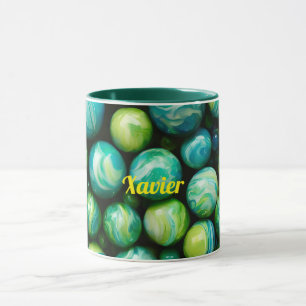 XAVIER ~ Mug personalised ~ Green Marbles ~