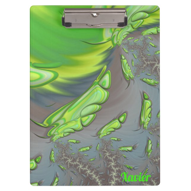 XAVIER ~ Silver Grey and Green design  Clipboard (Front)