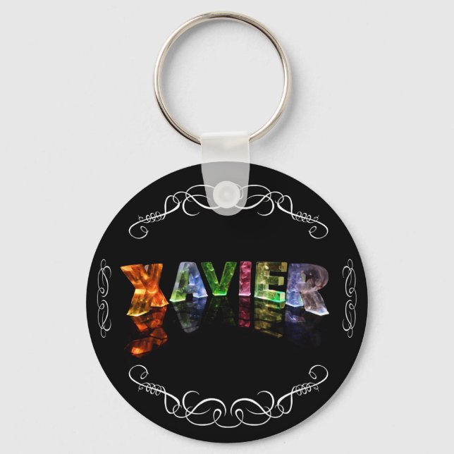 Xavier  - The Name Xavier in 3D Lights (Photo) Key Ring (Front)