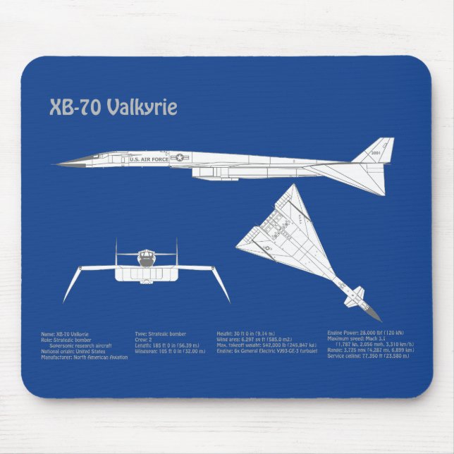 XB-70 Valkyrie - Aeroplane Blueprint Plans ABD Mouse Pad (Front)