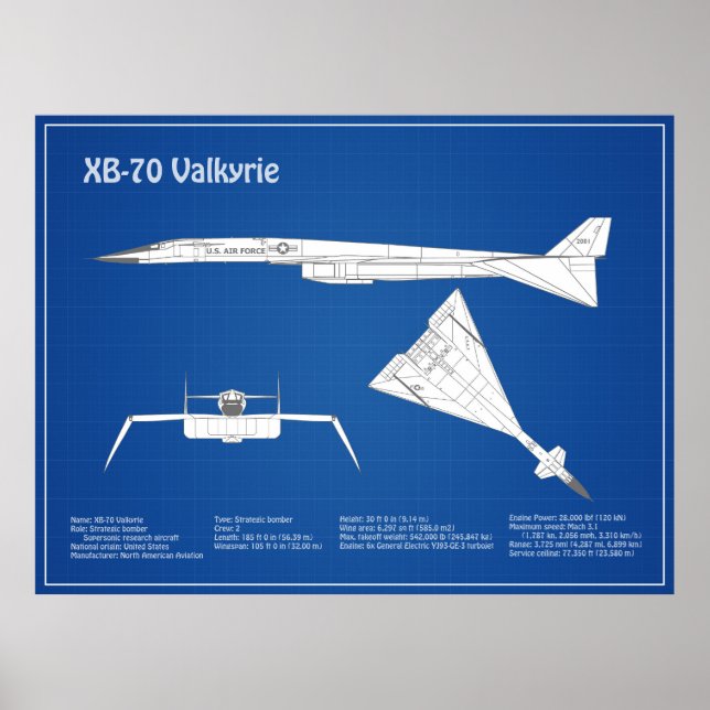 XB-70 Valkyrie - Aeroplane Blueprint Plans ABD Poster (Front)