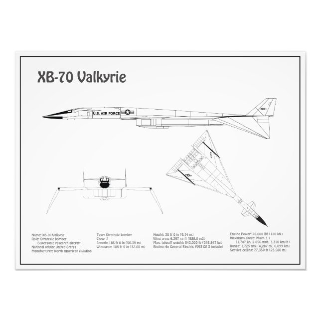 XB-70 Valkyrie - Aeroplane Blueprint Plans BD Photo Print (Front)