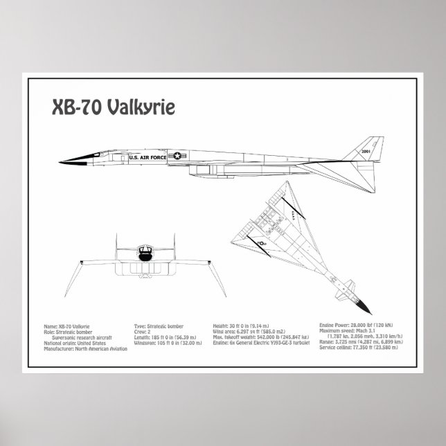 XB-70 Valkyrie - Aeroplane Blueprint Plans BD Poster (Front)