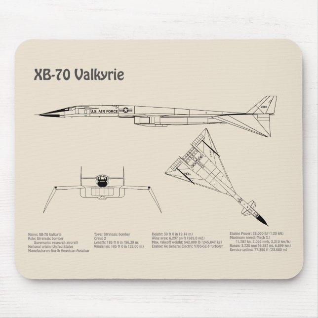 XB-70 Valkyrie - Aeroplane Blueprint Plans SD Mouse Pad (Front)