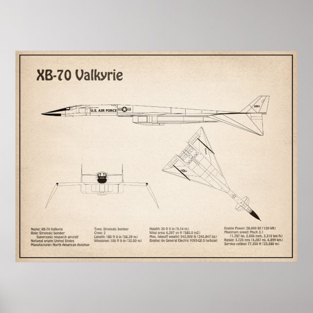 XB-70 Valkyrie - Aeroplane Blueprint Plans SD Poster (Front)