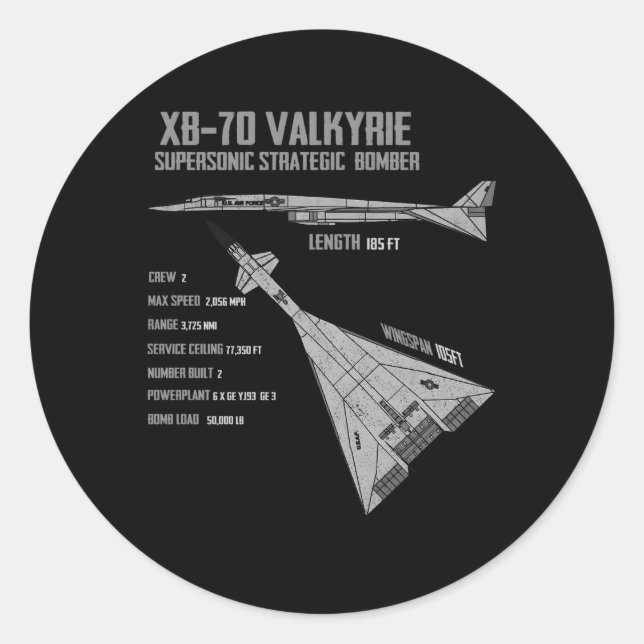 Xb-70 Valkyrie Classic Round Sticker (Front)