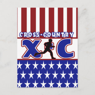 XC CROSS COUNTRY PATRIOTIC USA COLORS POSTCARD