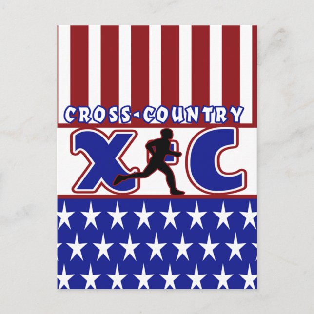 XC CROSS COUNTRY PATRIOTIC USA COLORS POSTCARD (Front)
