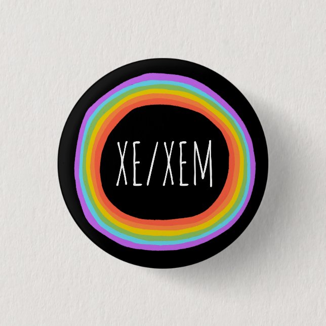 XE/XEM Pronouns Colourful Rainbow Circle Black  3 Cm Round Badge (Front)
