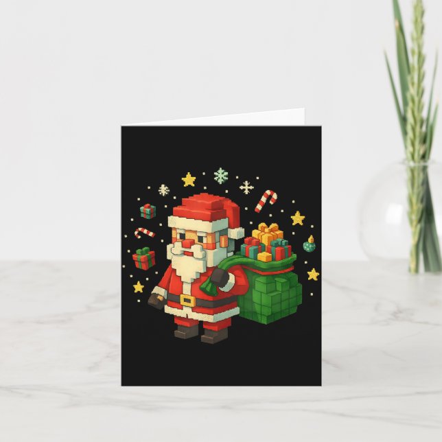 Xel Santa Claus With Retro Gamer Christmas  Card (Front)